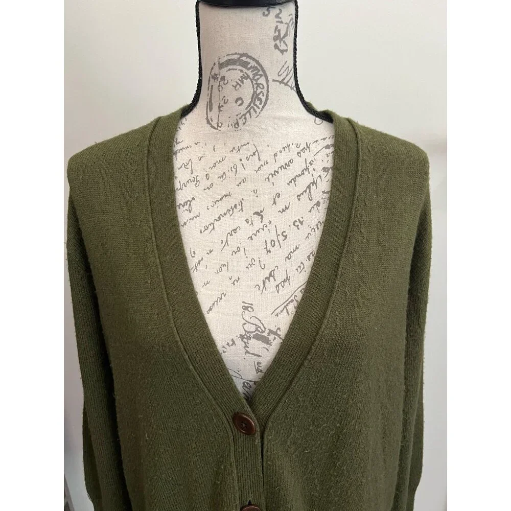 J.Crew Cardigan Green Wool Blend Button Down Oversized Pockets Women's Medium - Picture 2 of 10